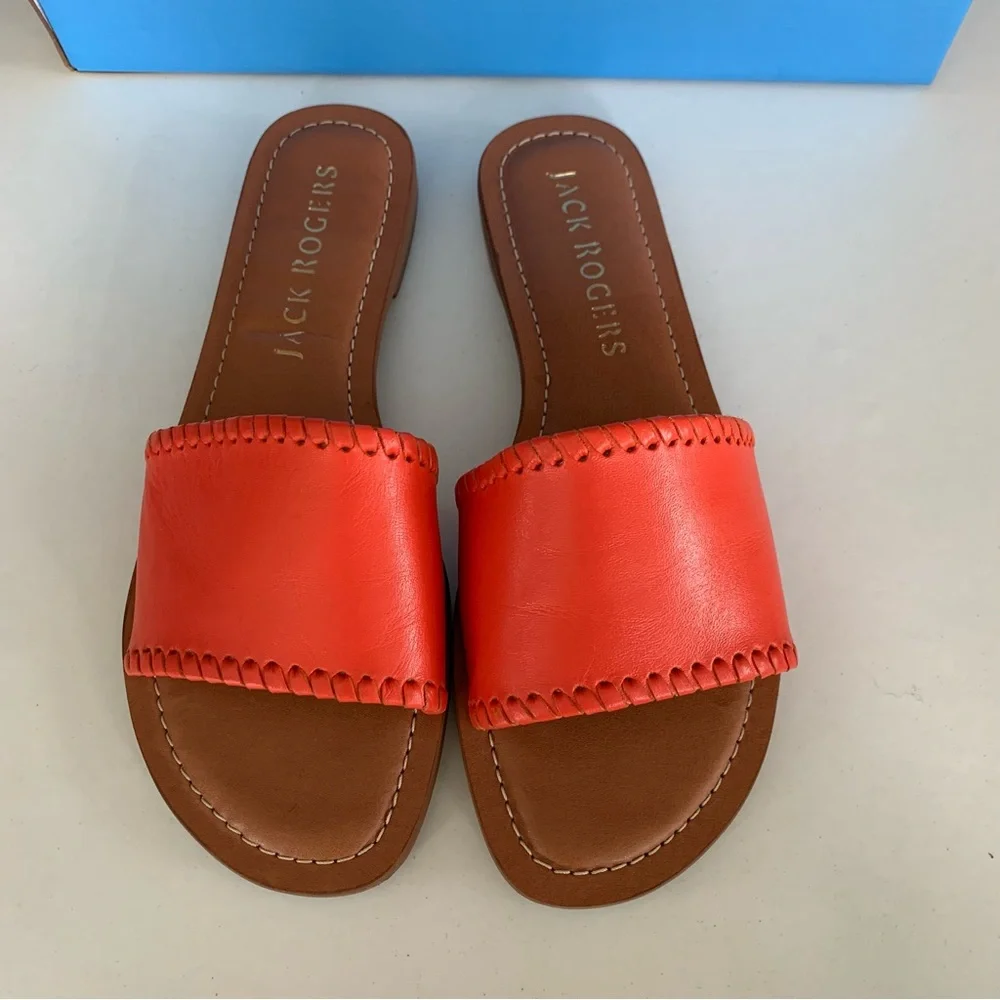 Jack Rogers Womens Sofia red Leather Slip On Flat Sandals Shoes US 7 M NEW - Picture 4 of 9